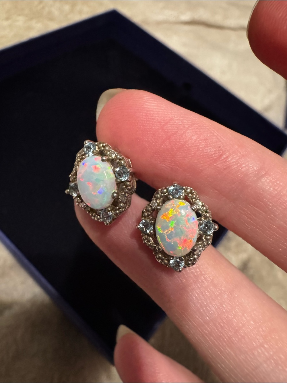 Opal Stud Earrings - White Opal